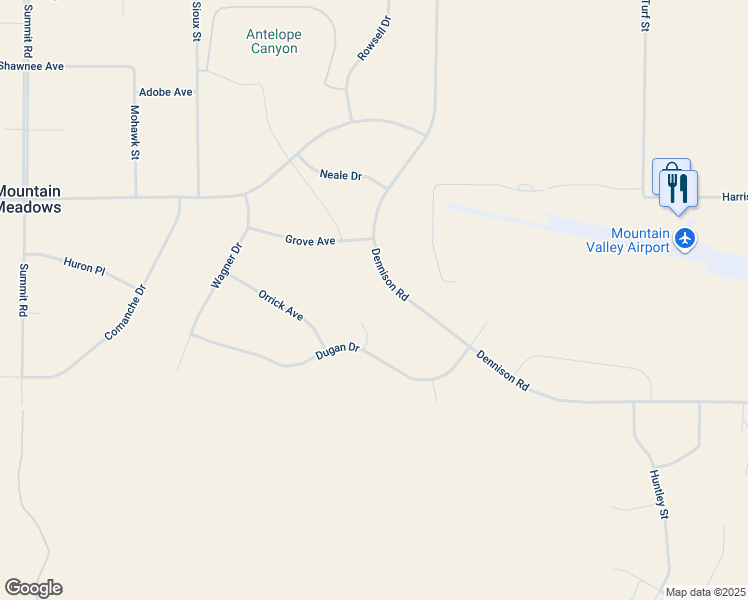 map of restaurants, bars, coffee shops, grocery stores, and more near Dotty Court in Mountain Meadows