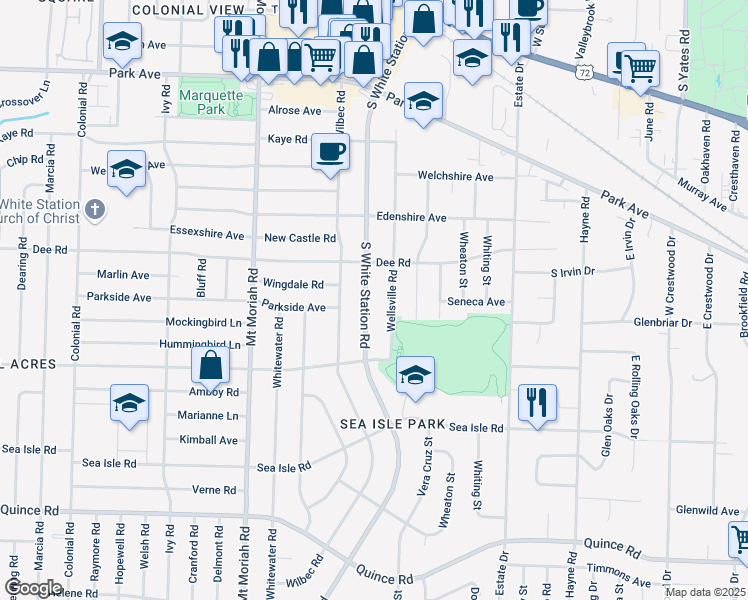 map of restaurants, bars, coffee shops, grocery stores, and more near 1220 South White Station Road in Memphis