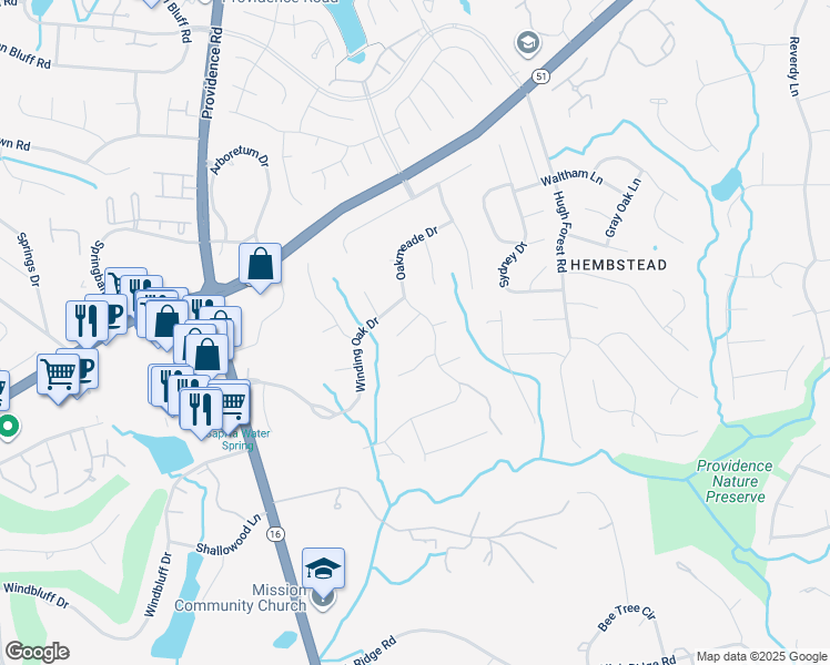 map of restaurants, bars, coffee shops, grocery stores, and more near 2300 Hemby Place in Charlotte