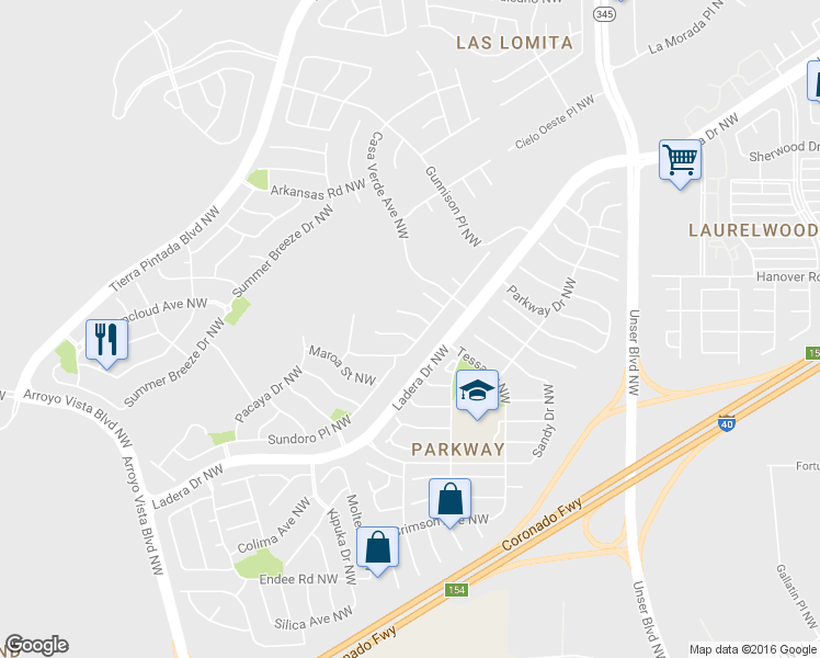 map of restaurants, bars, coffee shops, grocery stores, and more near 8301 Casa Morena Court Northwest in Albuquerque