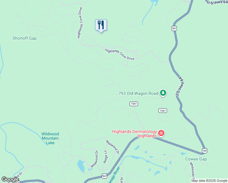 map of restaurants, bars, coffee shops, grocery stores, and more near 271 Double Branch Road in Highlands