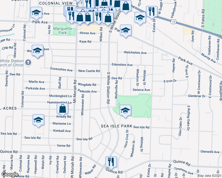 map of restaurants, bars, coffee shops, grocery stores, and more near 1220 South White Station Road in Memphis