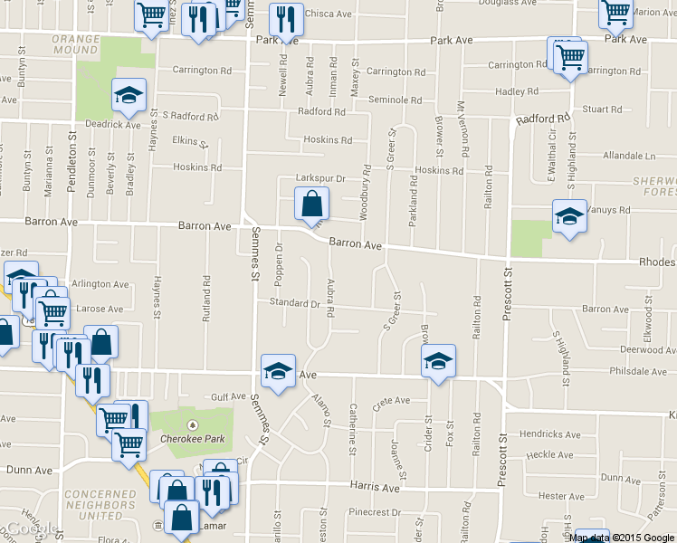 map of restaurants, bars, coffee shops, grocery stores, and more near 1224 Aubra Road in Memphis