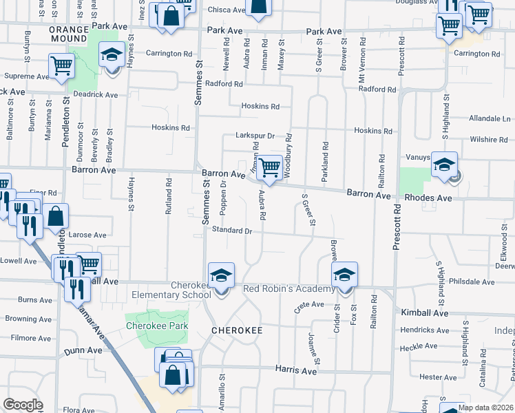 map of restaurants, bars, coffee shops, grocery stores, and more near 1215 Aubra Road in Memphis