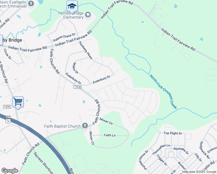 map of restaurants, bars, coffee shops, grocery stores, and more near 1019 Earlston Rd in Indian Trail
