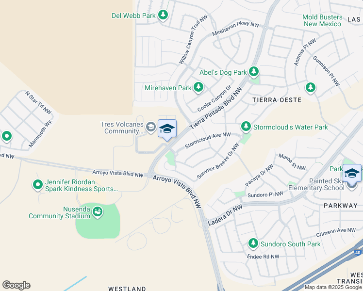 map of restaurants, bars, coffee shops, grocery stores, and more near 9619 Stormcloud Avenue Northwest in Albuquerque