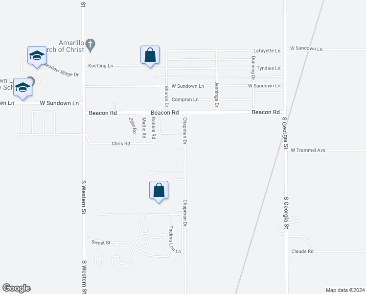 map of restaurants, bars, coffee shops, grocery stores, and more near 10820 Chapman Drive in Amarillo