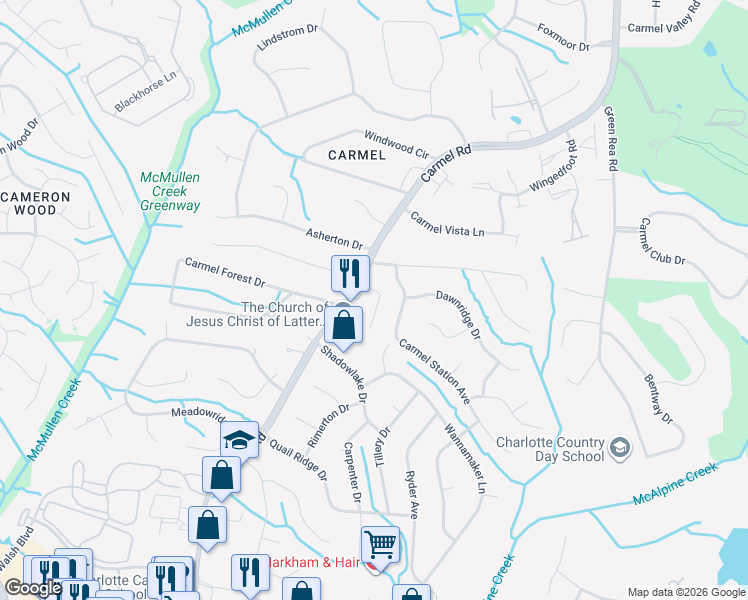 map of restaurants, bars, coffee shops, grocery stores, and more near in Charlotte