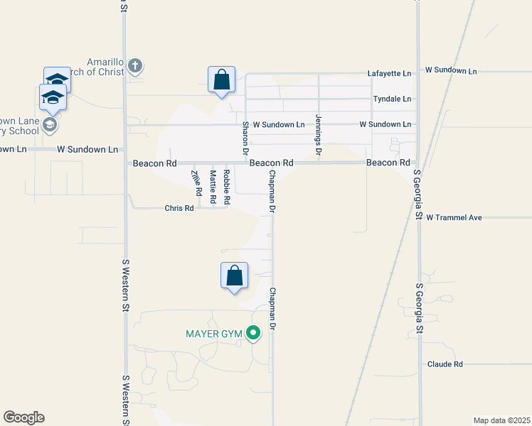 map of restaurants, bars, coffee shops, grocery stores, and more near 10840 Chapman Drive in Amarillo