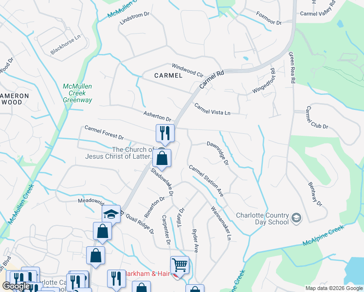 map of restaurants, bars, coffee shops, grocery stores, and more near in Charlotte