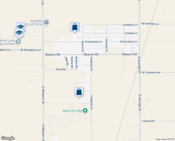 map of restaurants, bars, coffee shops, grocery stores, and more near 10840 Chapman Drive in Amarillo