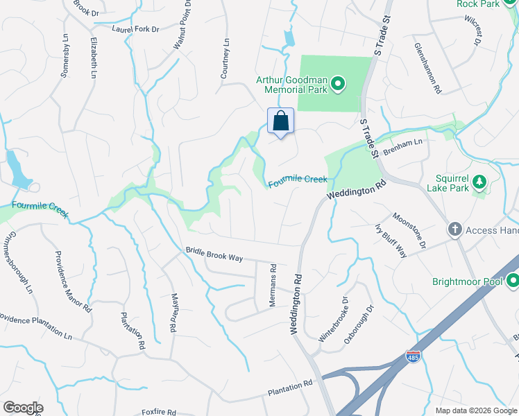 map of restaurants, bars, coffee shops, grocery stores, and more near 2715 Artesian Court in Charlotte