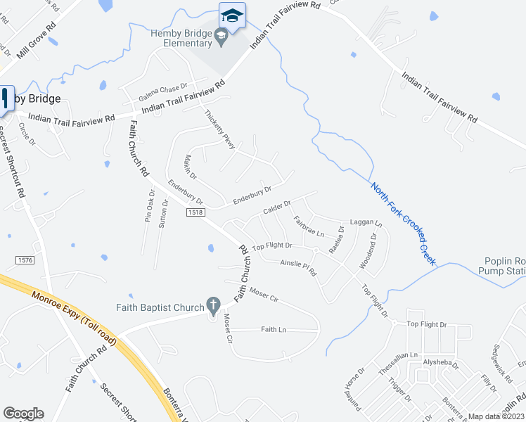 map of restaurants, bars, coffee shops, grocery stores, and more near 1210 Calder Drive in Indian Trail