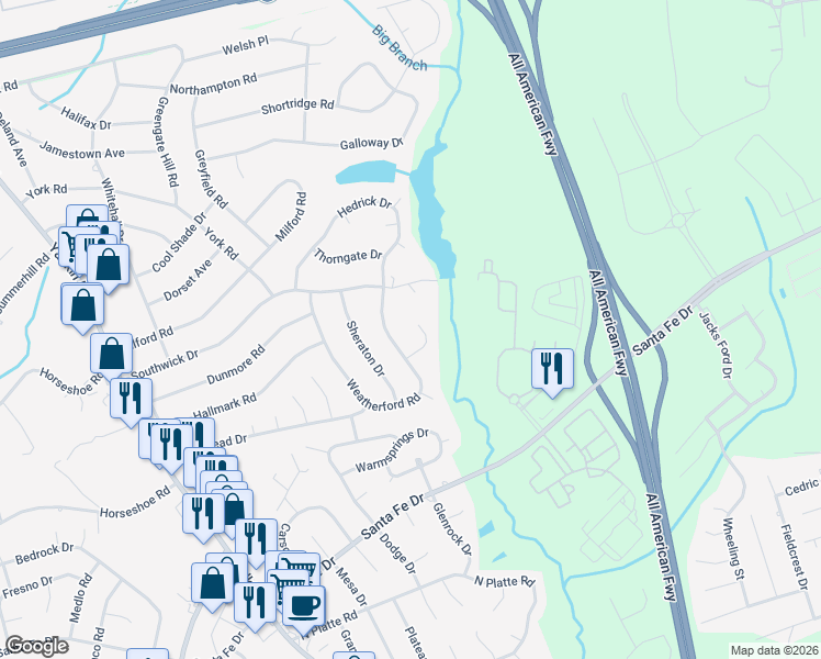 map of restaurants, bars, coffee shops, grocery stores, and more near 612 Danforth Place in Fayetteville
