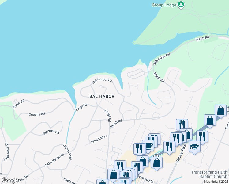 map of restaurants, bars, coffee shops, grocery stores, and more near 4942 Bal Harbor Drive in Chattanooga