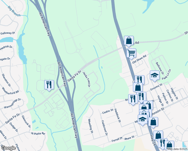map of restaurants, bars, coffee shops, grocery stores, and more near 1995 Christopher Way in Fayetteville