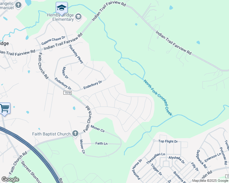 map of restaurants, bars, coffee shops, grocery stores, and more near 1016 Laggan Lane in Indian Trail