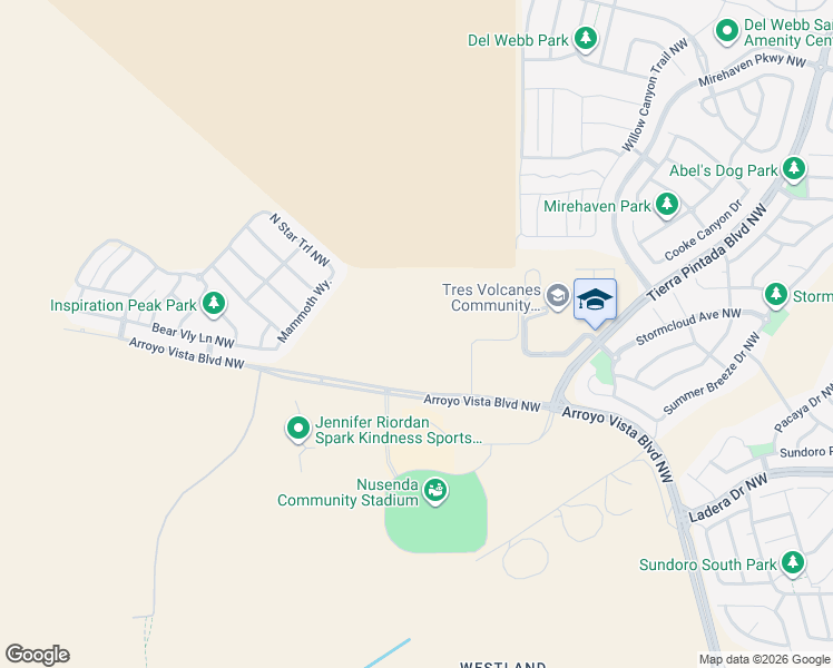 map of restaurants, bars, coffee shops, grocery stores, and more near 1601 Arroyo Vista Boulevard Northwest in Albuquerque