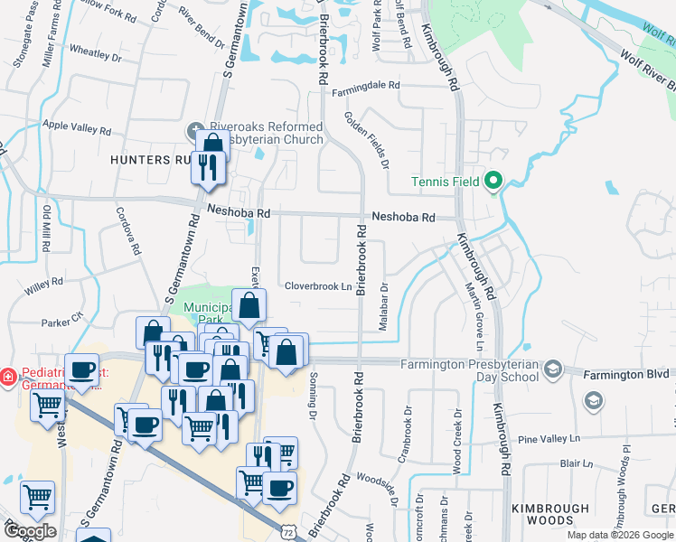 map of restaurants, bars, coffee shops, grocery stores, and more near 7920 Cloverbrook Lane in Germantown