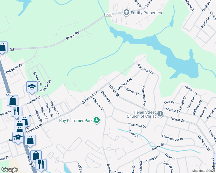 map of restaurants, bars, coffee shops, grocery stores, and more near 100 Helen Street in Fayetteville
