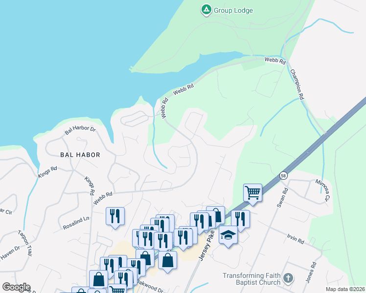 map of restaurants, bars, coffee shops, grocery stores, and more near 4761 Preserve Drive in Chattanooga