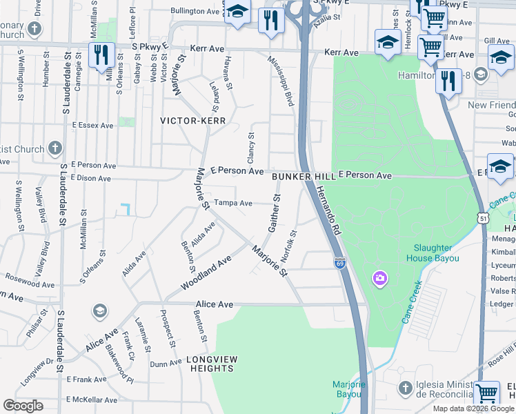 map of restaurants, bars, coffee shops, grocery stores, and more near 1765 Gaither Street in Memphis