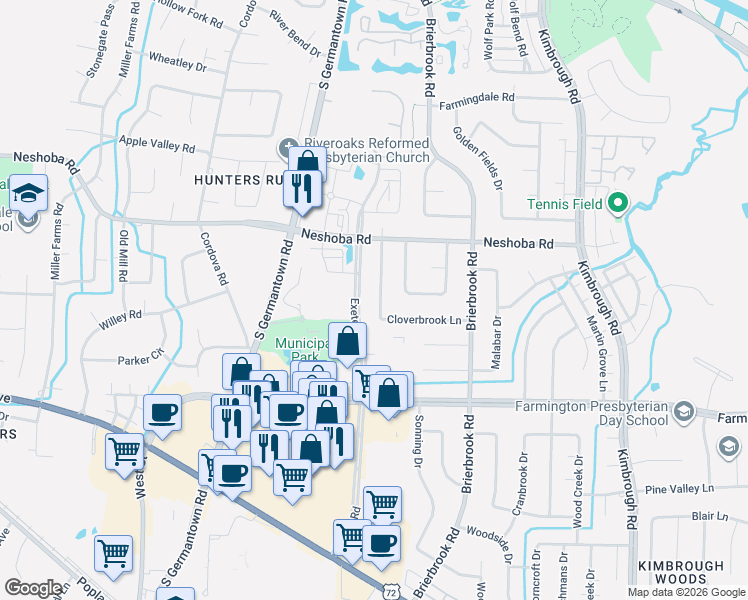 map of restaurants, bars, coffee shops, grocery stores, and more near 1855 Boulinwood Lane in Germantown