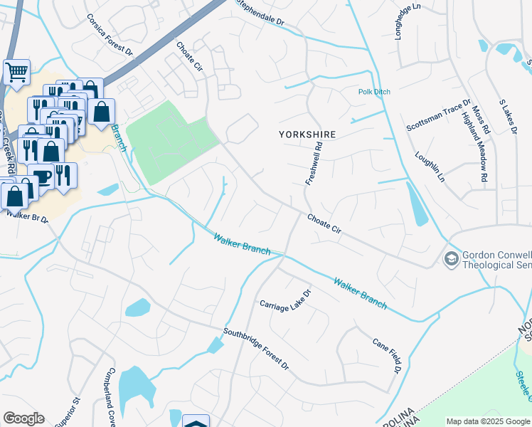 map of restaurants, bars, coffee shops, grocery stores, and more near 13907 Wild Heather Ct in Charlotte