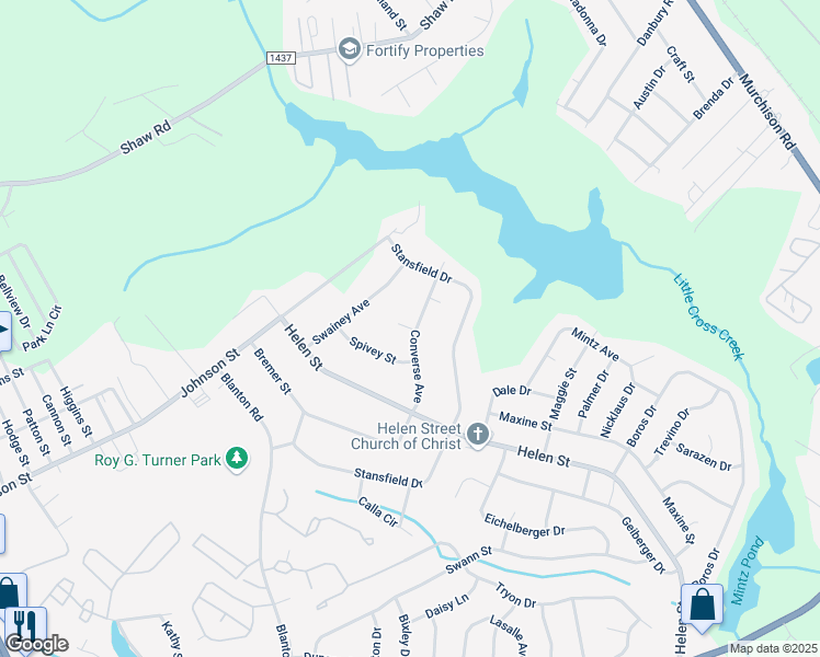 map of restaurants, bars, coffee shops, grocery stores, and more near 1505 Converse Court in Fayetteville