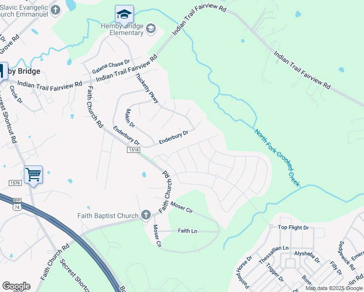 map of restaurants, bars, coffee shops, grocery stores, and more near 1313 Calder Drive in Indian Trail