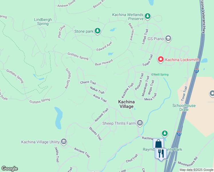 map of restaurants, bars, coffee shops, grocery stores, and more near 2705 Nakai Trail in Flagstaff