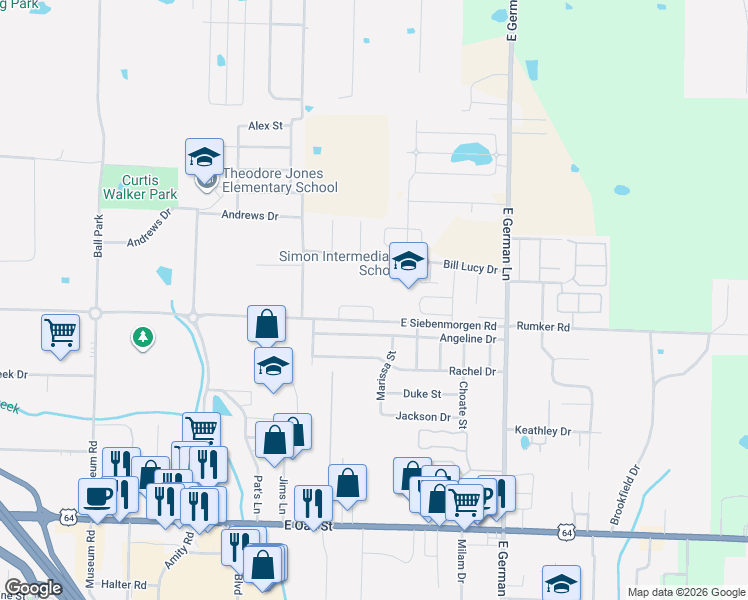 map of restaurants, bars, coffee shops, grocery stores, and more near 1520 Angeline Drive in Conway