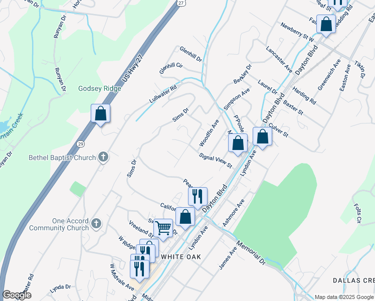 map of restaurants, bars, coffee shops, grocery stores, and more near 220 Signal View Street in Chattanooga