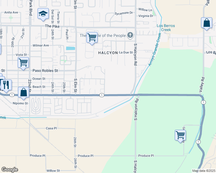 map of restaurants, bars, coffee shops, grocery stores, and more near 2845 Cienaga Street in Oceano