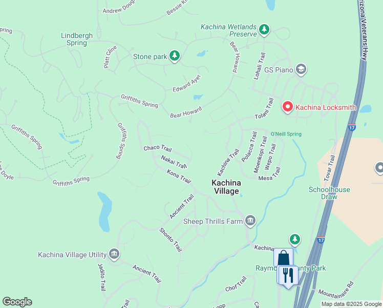 map of restaurants, bars, coffee shops, grocery stores, and more near 2705 Nakai Trail in Flagstaff