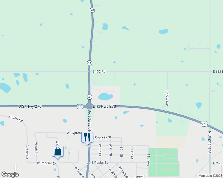 map of restaurants, bars, coffee shops, grocery stores, and more near 7100 U.S. 270 in Holdenville