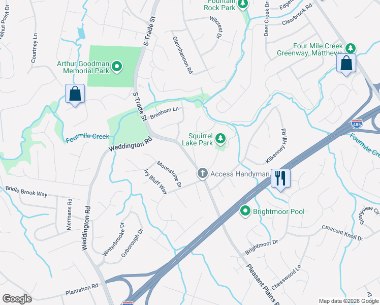 map of restaurants, bars, coffee shops, grocery stores, and more near in Matthews
