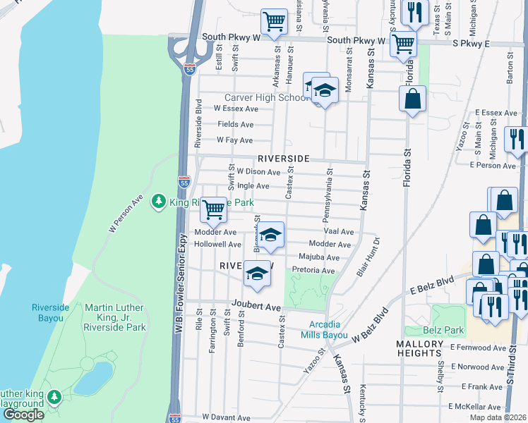 map of restaurants, bars, coffee shops, grocery stores, and more near 274 Kirk Avenue in Memphis