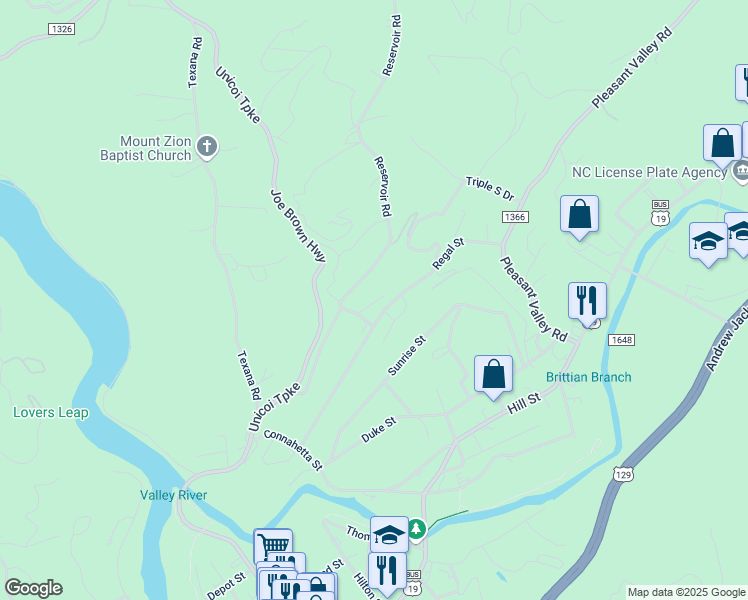 map of restaurants, bars, coffee shops, grocery stores, and more near 176 Reservoir Road in Murphy
