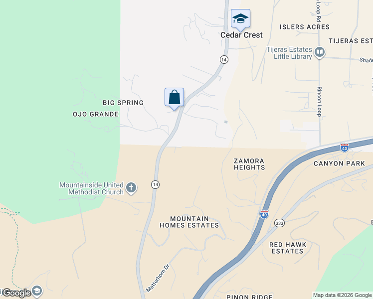 map of restaurants, bars, coffee shops, grocery stores, and more near 5 Shasta Court in Cedar Crest