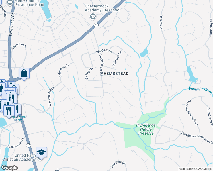 map of restaurants, bars, coffee shops, grocery stores, and more near 2025 Hartwicke Place in Charlotte