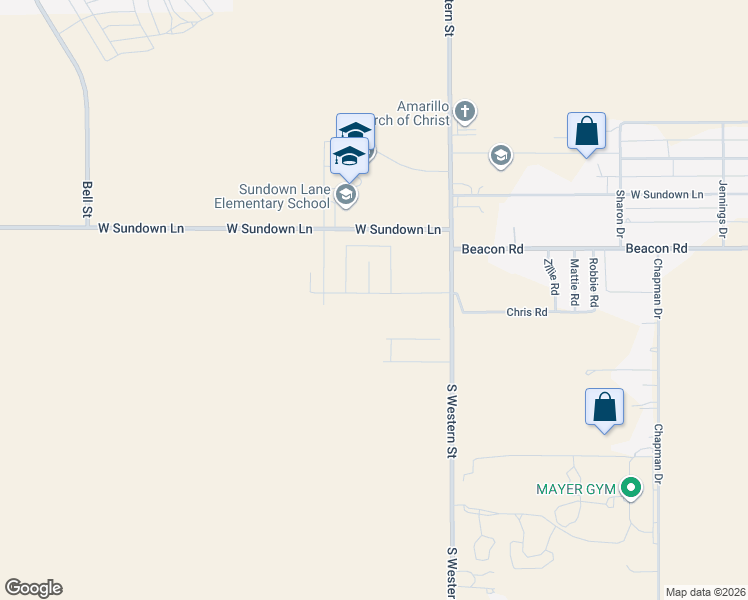 map of restaurants, bars, coffee shops, grocery stores, and more near 4277 West Sundown Lane in Amarillo