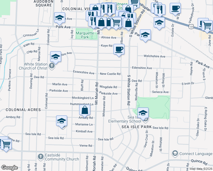 map of restaurants, bars, coffee shops, grocery stores, and more near 5051 Dee Road in Memphis
