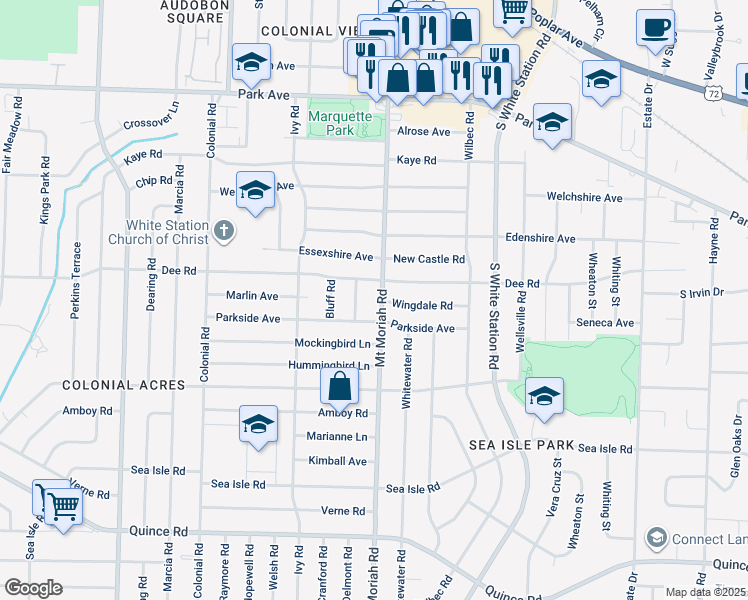 map of restaurants, bars, coffee shops, grocery stores, and more near 4965 Dee Road in Memphis
