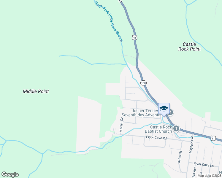 map of restaurants, bars, coffee shops, grocery stores, and more near 1070 North Pryor Cove Road in Jasper