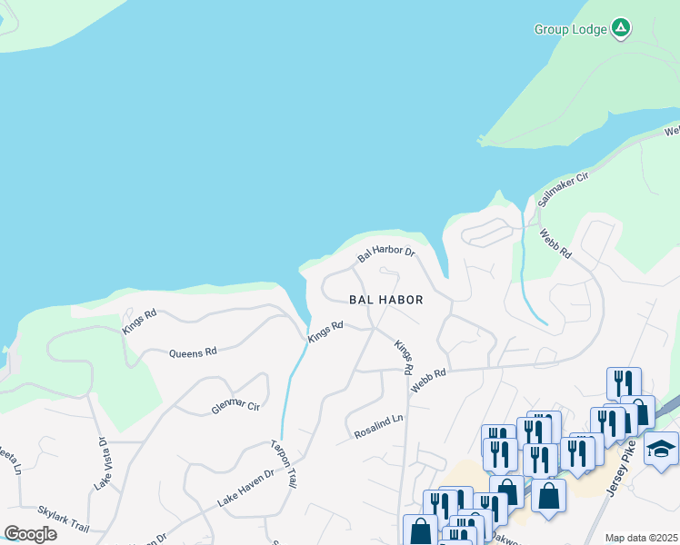 map of restaurants, bars, coffee shops, grocery stores, and more near Bal Harbor Circle in Chattanooga
