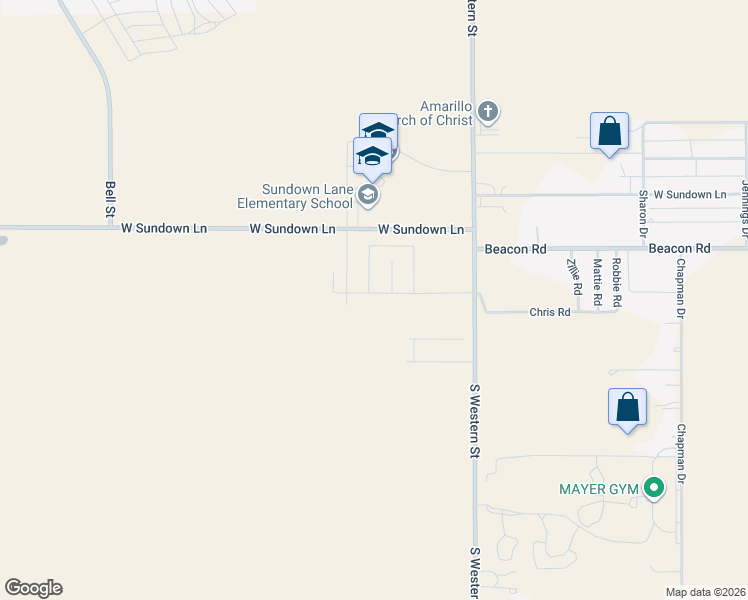 map of restaurants, bars, coffee shops, grocery stores, and more near 4277 West Sundown Lane in Amarillo