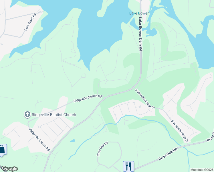 map of restaurants, bars, coffee shops, grocery stores, and more near 601 Wing Court in Inman