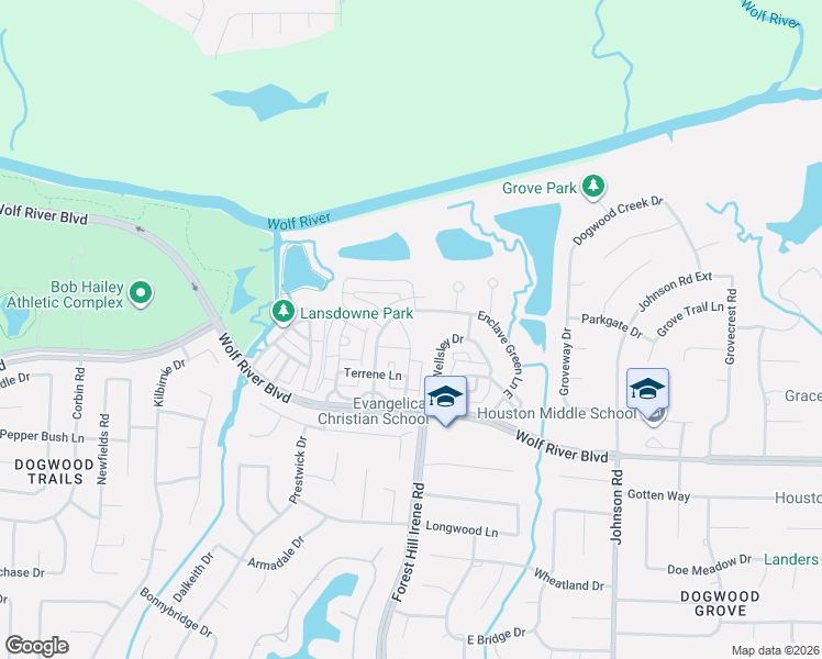 map of restaurants, bars, coffee shops, grocery stores, and more near 1816 Enclave Green Lane West in Memphis