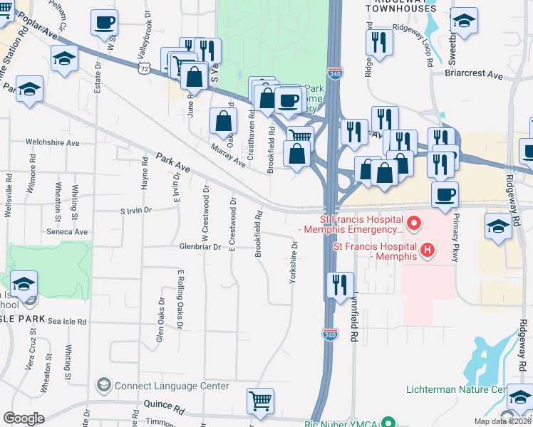 map of restaurants, bars, coffee shops, grocery stores, and more near in Memphis